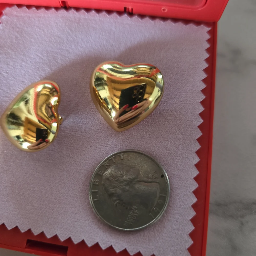 โจ Stainless Steel Gold Puffy Heart Stud Earrings โจ - Picture 8 of 8